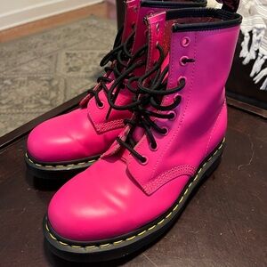 Dr. Martens Pink Combat Boots with Glossy Finish